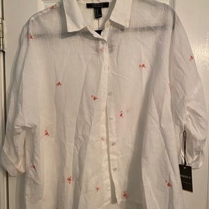 Forever 21 linen button down beach shirt with flamingos